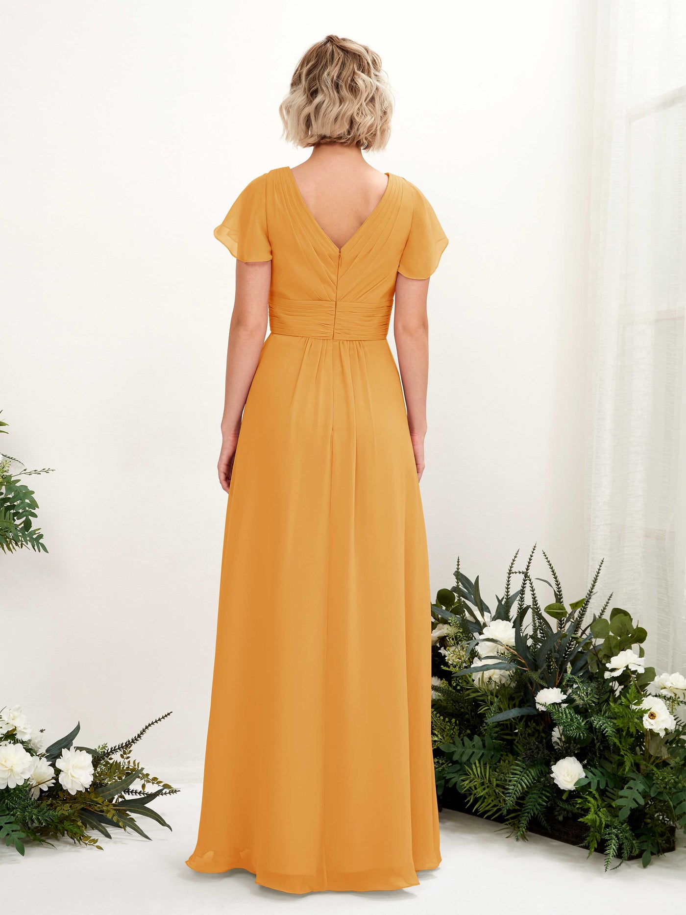 Carlyna A-Linie V-Ausschnitt Wickelausschnitt Flatterärmel bodenlanges Kleid Mango #farbe_mango