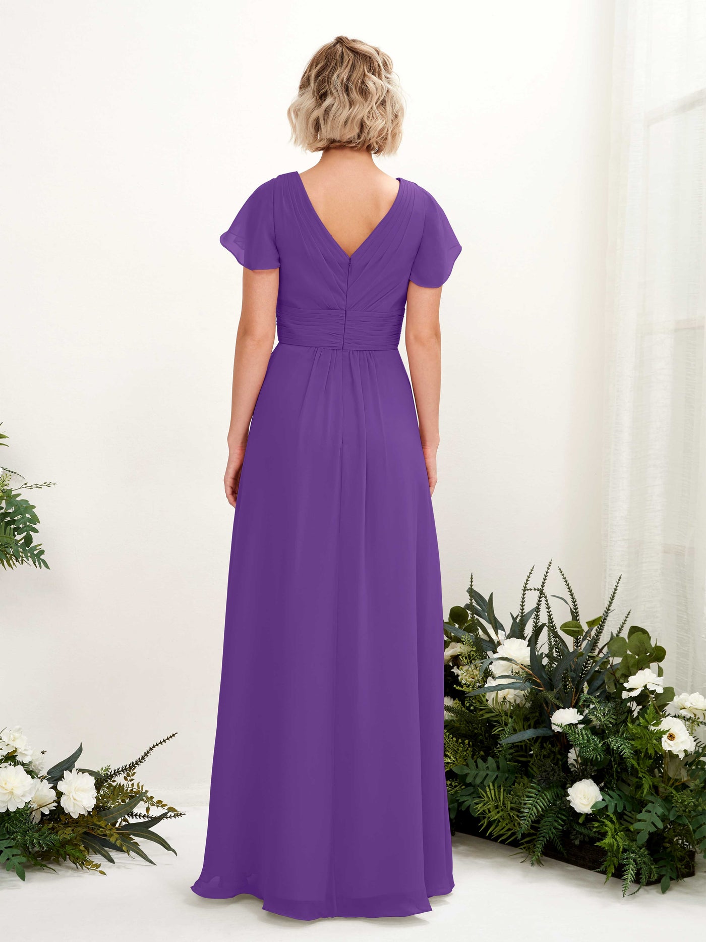 Carlyna A-Linie V-Ausschnitt Wickelausschnitt Flatterärmel bodenlanges Kleid Regency #farbe_regency