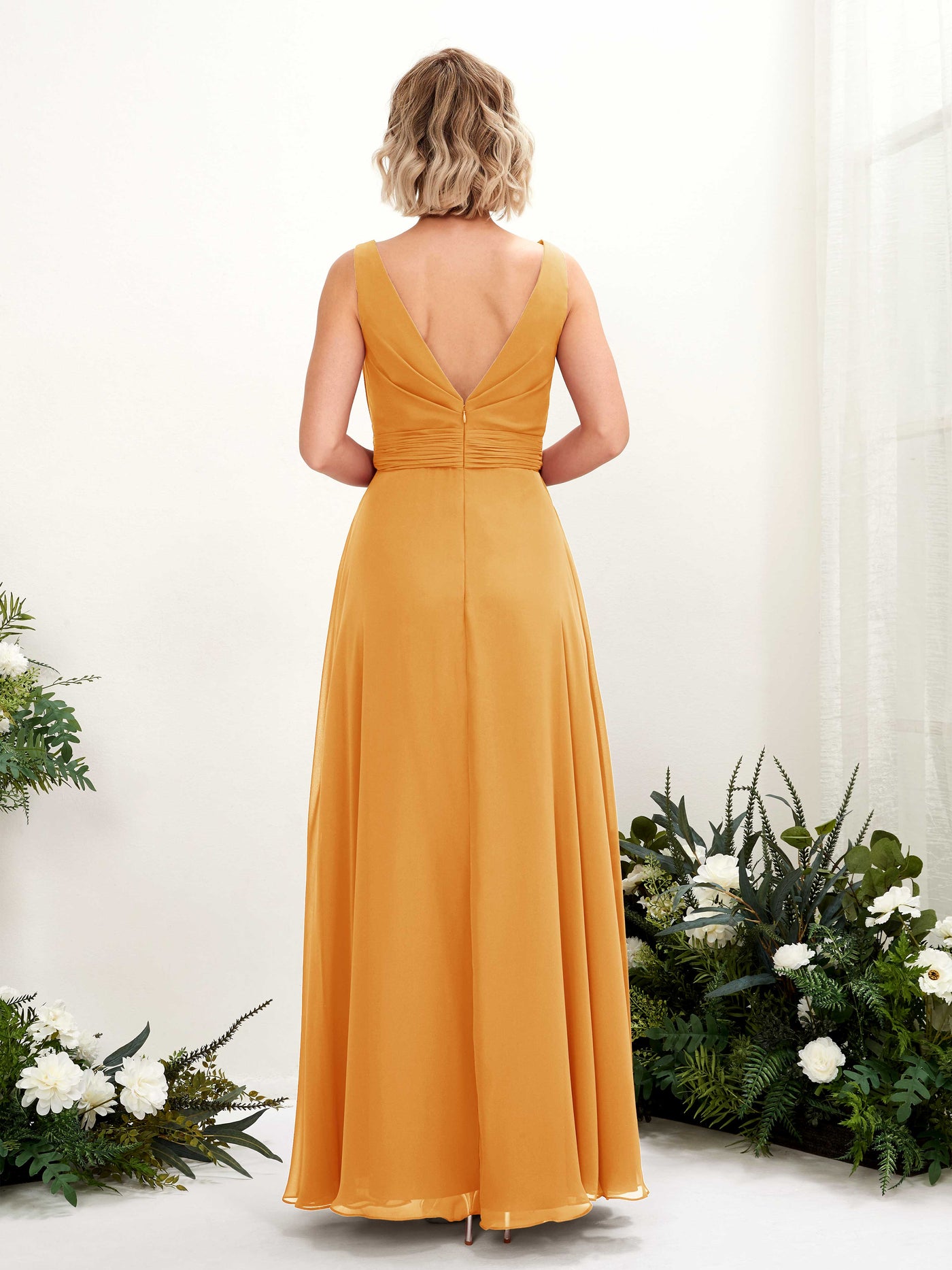 Carlyna A-Linien bodenlang U-Boot-Ausschnitt Brautjungfernkleid Mango #farbe_mango