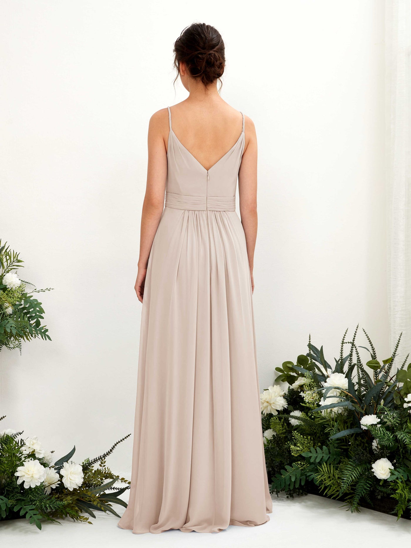 Carlyna A-Linien Bodenlanges V-Ausschnitt Chiffon Kleid Champagner #farbe_champagner
