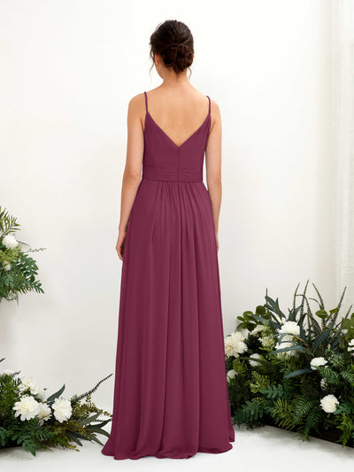 Carlyna A-Linien Bodenlanges V-Ausschnitt Chiffon Kleid Chianti #farbe_chianti