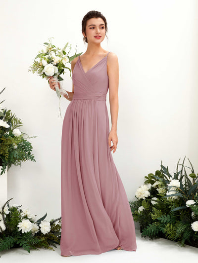 Carlyna A-Linien Bodenlanges V-Ausschnitt Chiffon Kleid Klassisch Mauve #farbe_klassisch-mauve