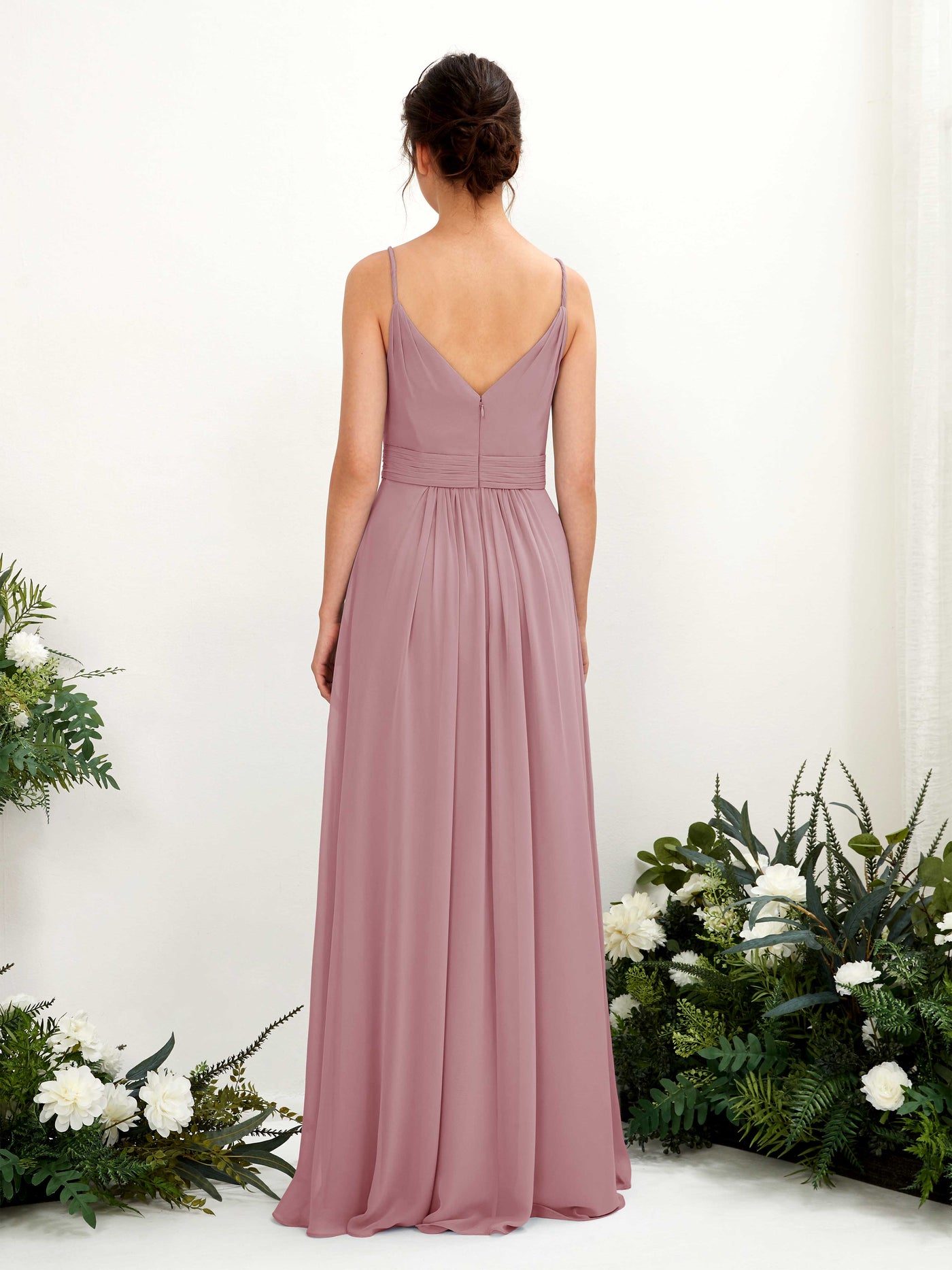 Carlyna A-Linien Bodenlanges V-Ausschnitt Chiffon Kleid Klassisch Mauve #farbe_klassisch-mauve