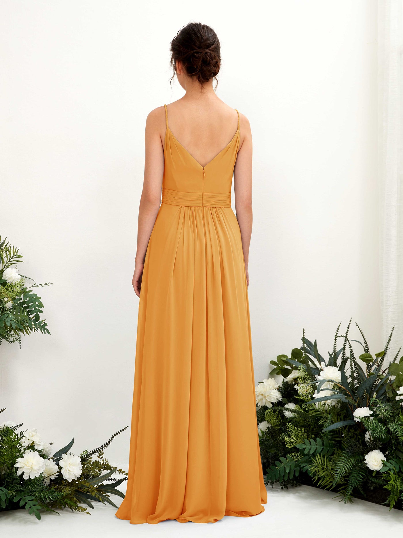 Carlyna A-Linien Bodenlanges V-Ausschnitt Chiffon Kleid Mango #farbe_mango