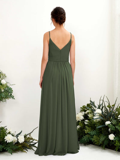 Carlyna A-Linien Bodenlanges V-Ausschnitt Chiffon Kleid Martini-Olive #farbe_martini-olive