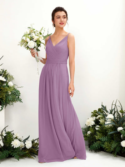 Carlyna A-Linien Bodenlanges V-Ausschnitt Chiffon Kleid Orchideen-Nebel #farbe_orchideen-nebel