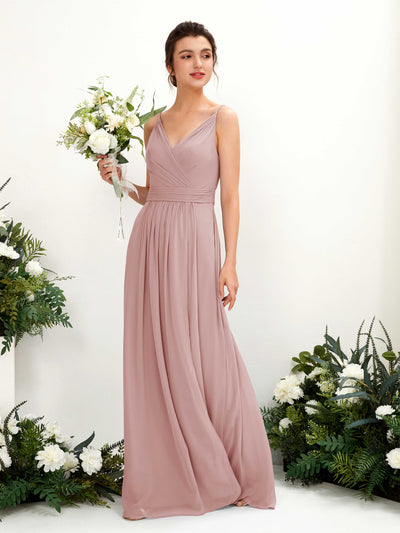 Carlyna A-Linien Bodenlanges V-Ausschnitt Chiffon Kleid Staubige Rose #farbe_staubige-rose