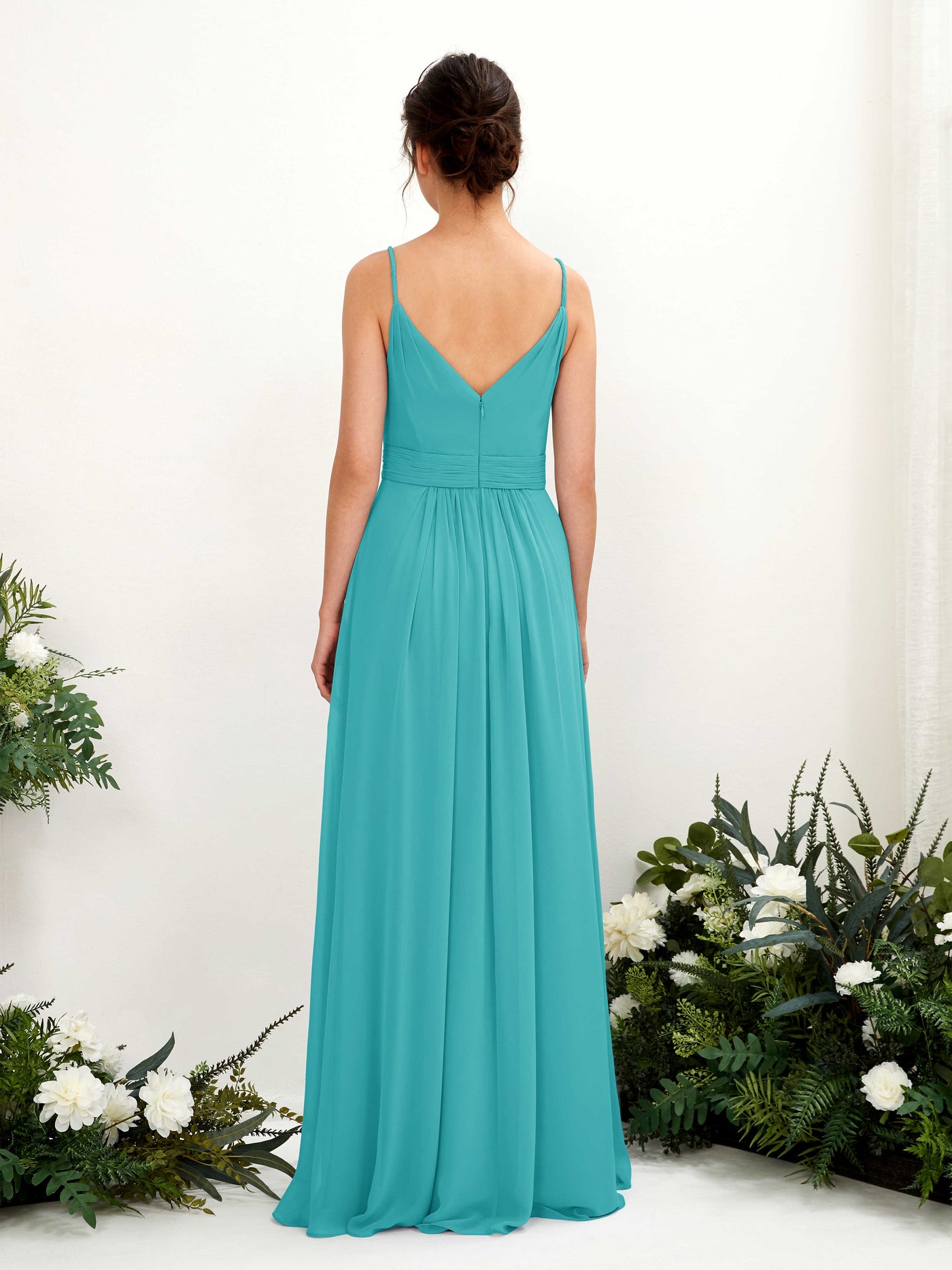 Carlyna A-Linien Bodenlanges V-Ausschnitt Chiffon Kleid Türkis #farbe_t-rkis