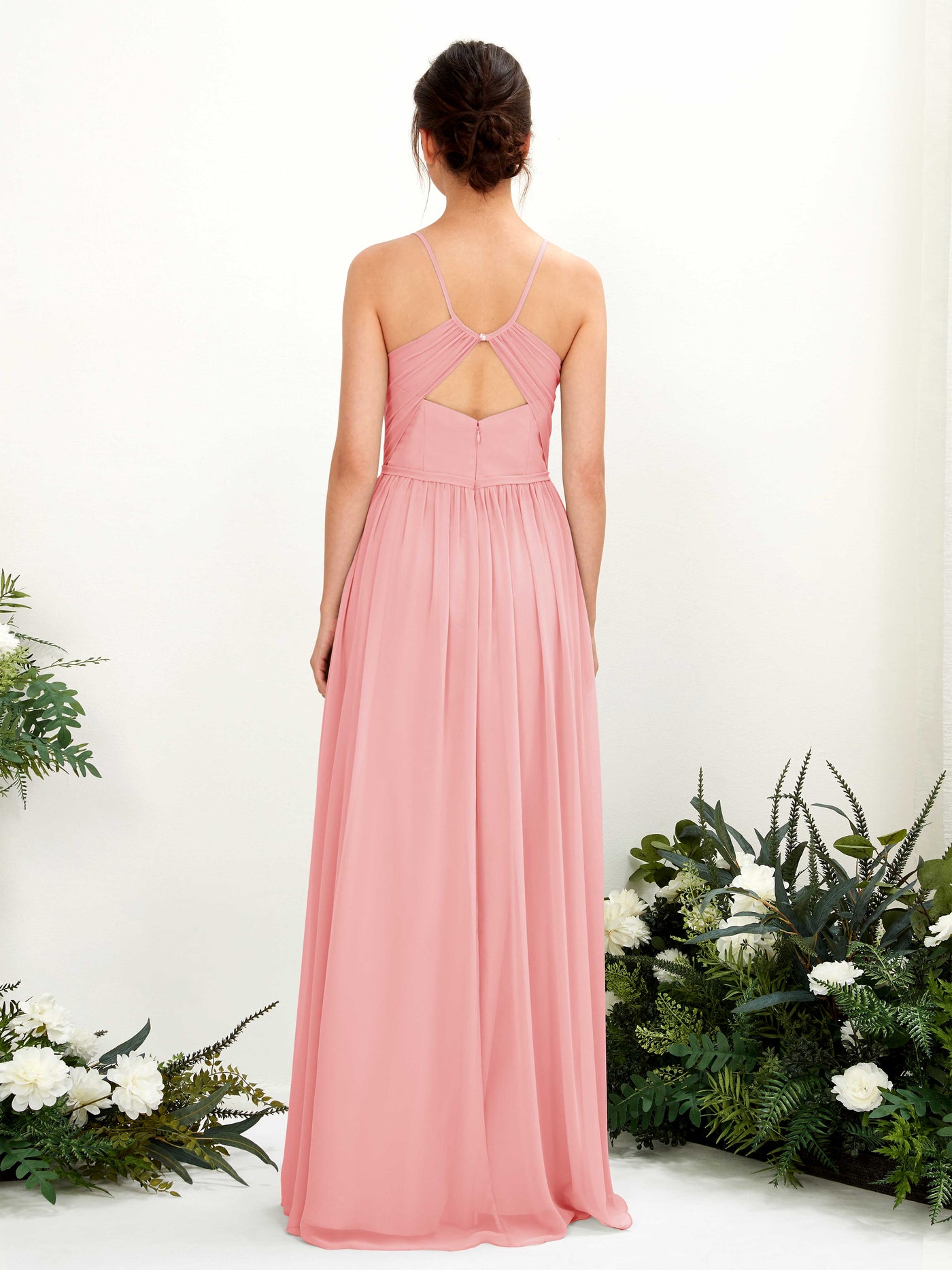 Carlyna A-Linien Bodenlanges V-Ausschnitt Spaghettiträger Brautjungfernkleid Ballettrosa #farbe_ballettrosa