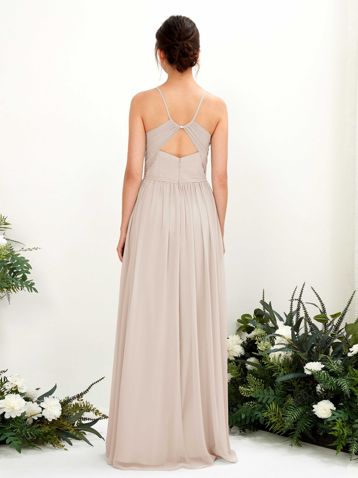 Carlyna A-Linien Bodenlanges V-Ausschnitt Spaghettiträger Brautjungfernkleid Champagner #farbe_champagner
