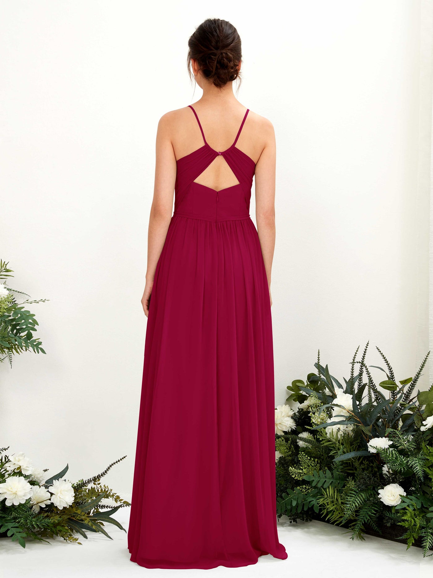 Carlyna A-Linien Bodenlanges V-Ausschnitt Spaghettiträger Brautjungfernkleid Narrenrot #farbe_narrenrot