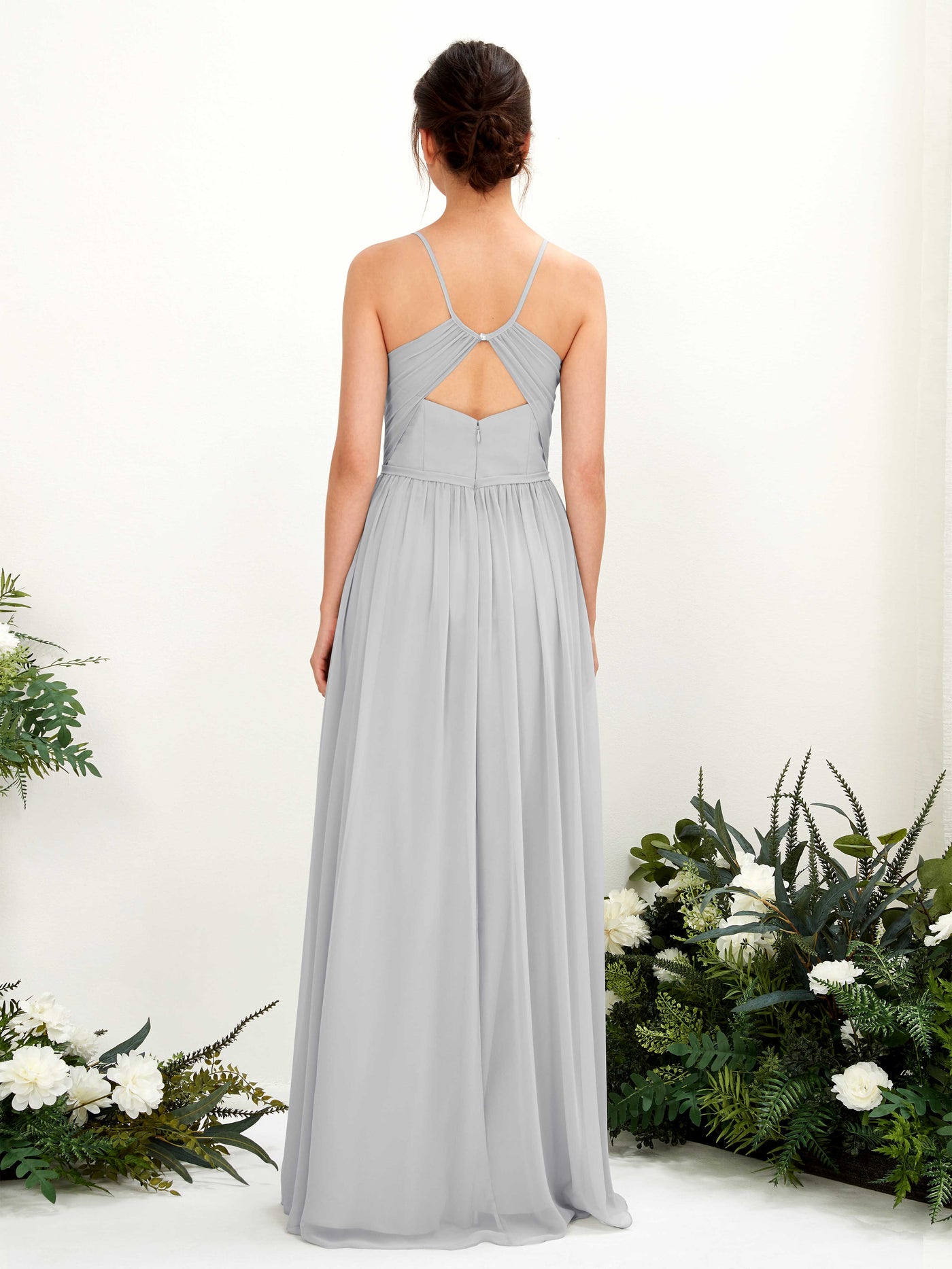 Carlyna A-Linien Bodenlanges V-Ausschnitt Spaghettiträger Brautjungfernkleid Silber #farbe_silber