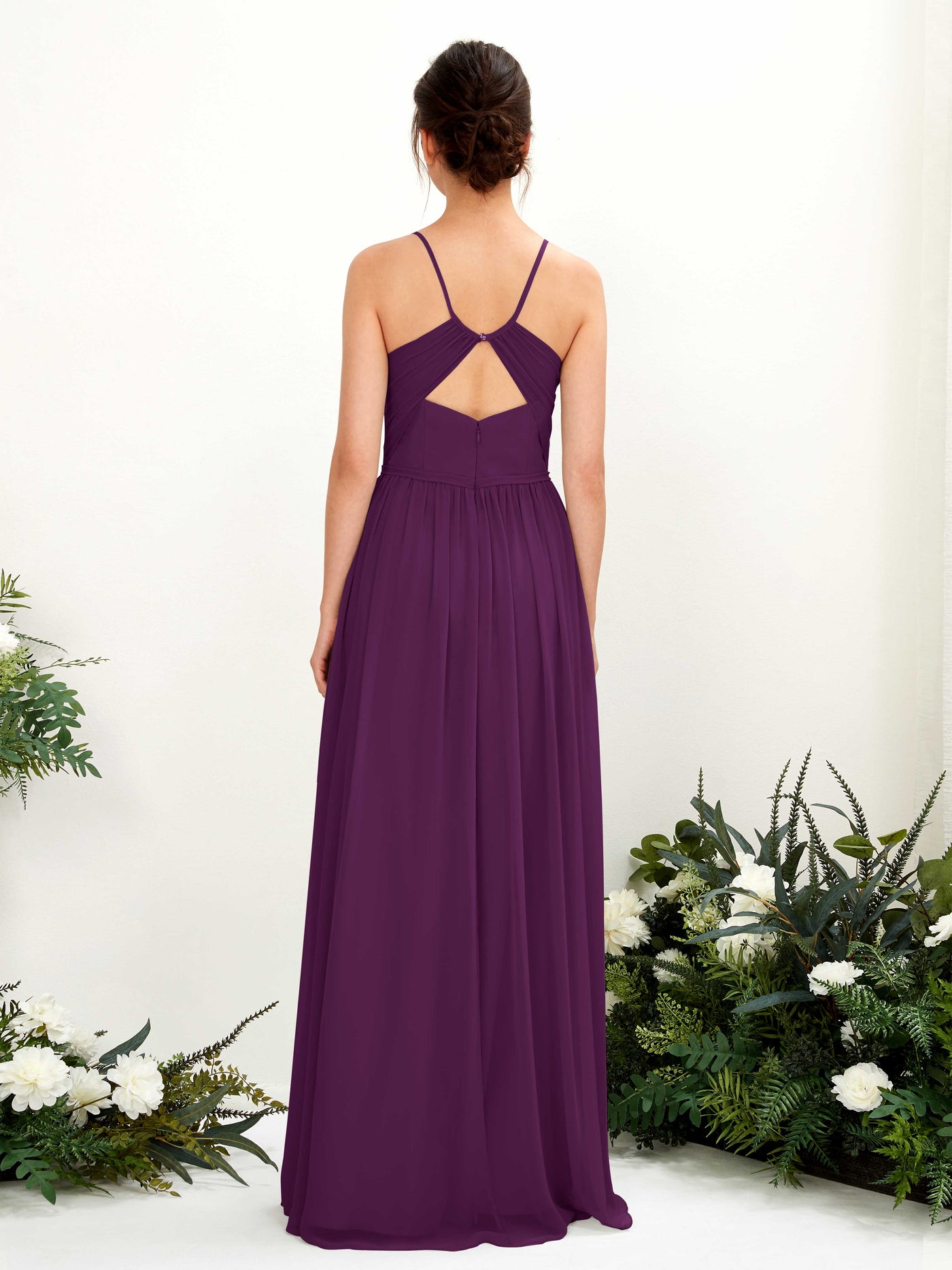 Carlyna A-Linien Bodenlanges V-Ausschnitt Spaghettiträger Brautjungfernkleid Traube #farbe_traube