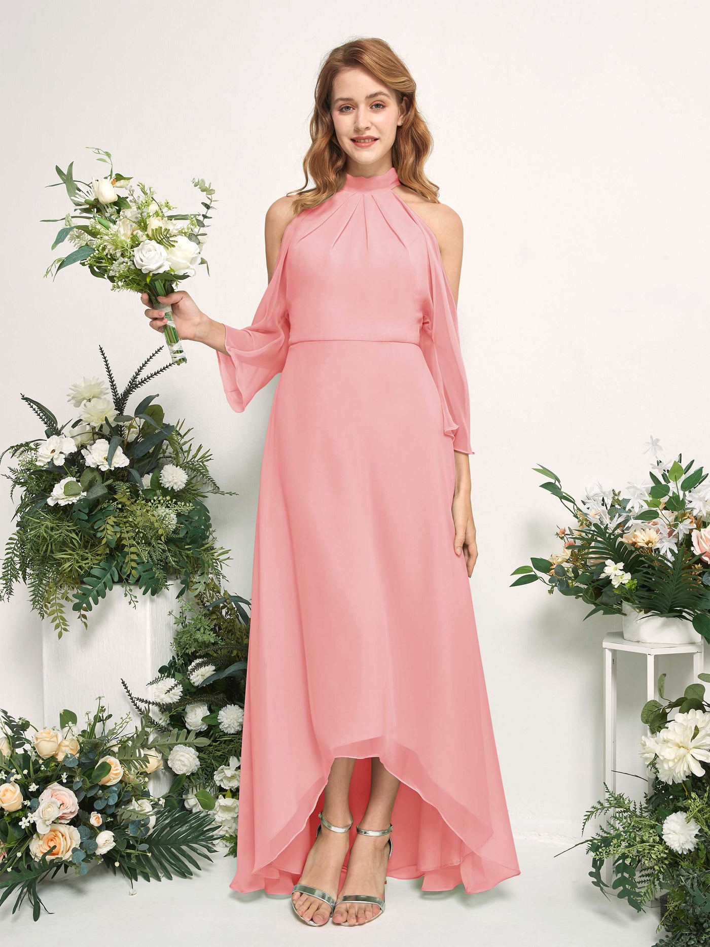 Carlyna A-Linien Brautjungfernkleid Rundhals Bodenlang Chiffon Ballettrosa #farbe_ballettrosa