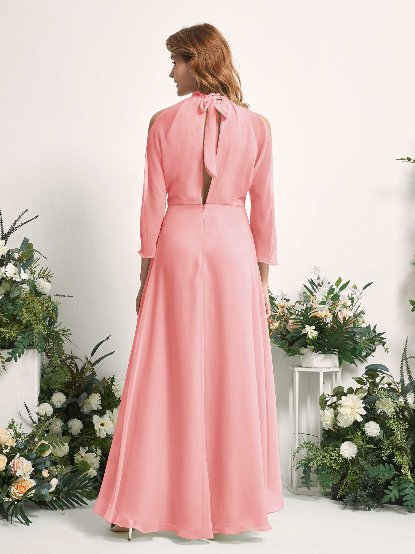 Carlyna A-Linien Brautjungfernkleid Rundhals Bodenlang Chiffon Ballettrosa #farbe_ballettrosa