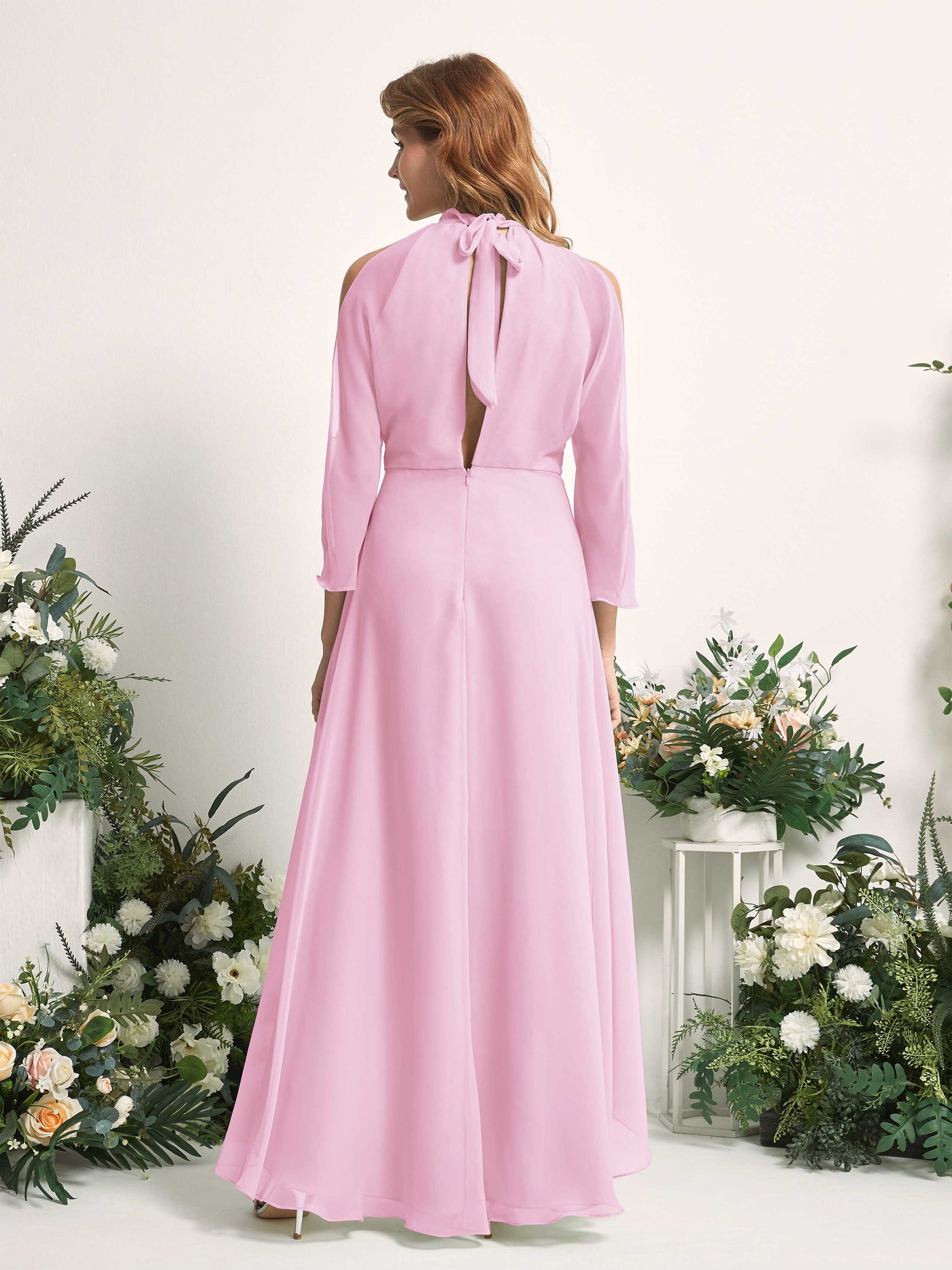 Carlyna A-Linien Brautjungfernkleid Rundhals Bodenlang Chiffon Bonbonrosa #farbe_bonbonrosa