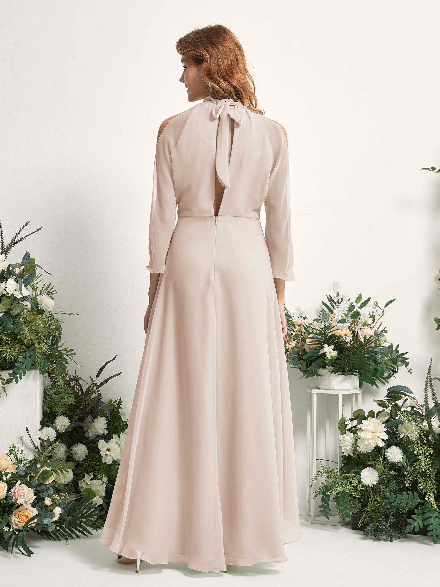 Carlyna A-Linien Brautjungfernkleid Rundhals Bodenlang Chiffon Champagner #farbe_champagner