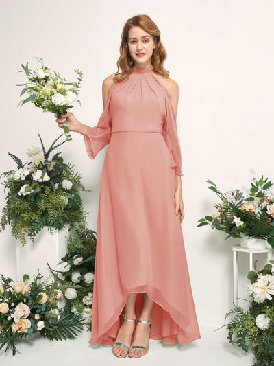 Carlyna A-Linien Brautjungfernkleid Rundhals Bodenlang Chiffon Champagner-Rose #farbe_champagner-rose