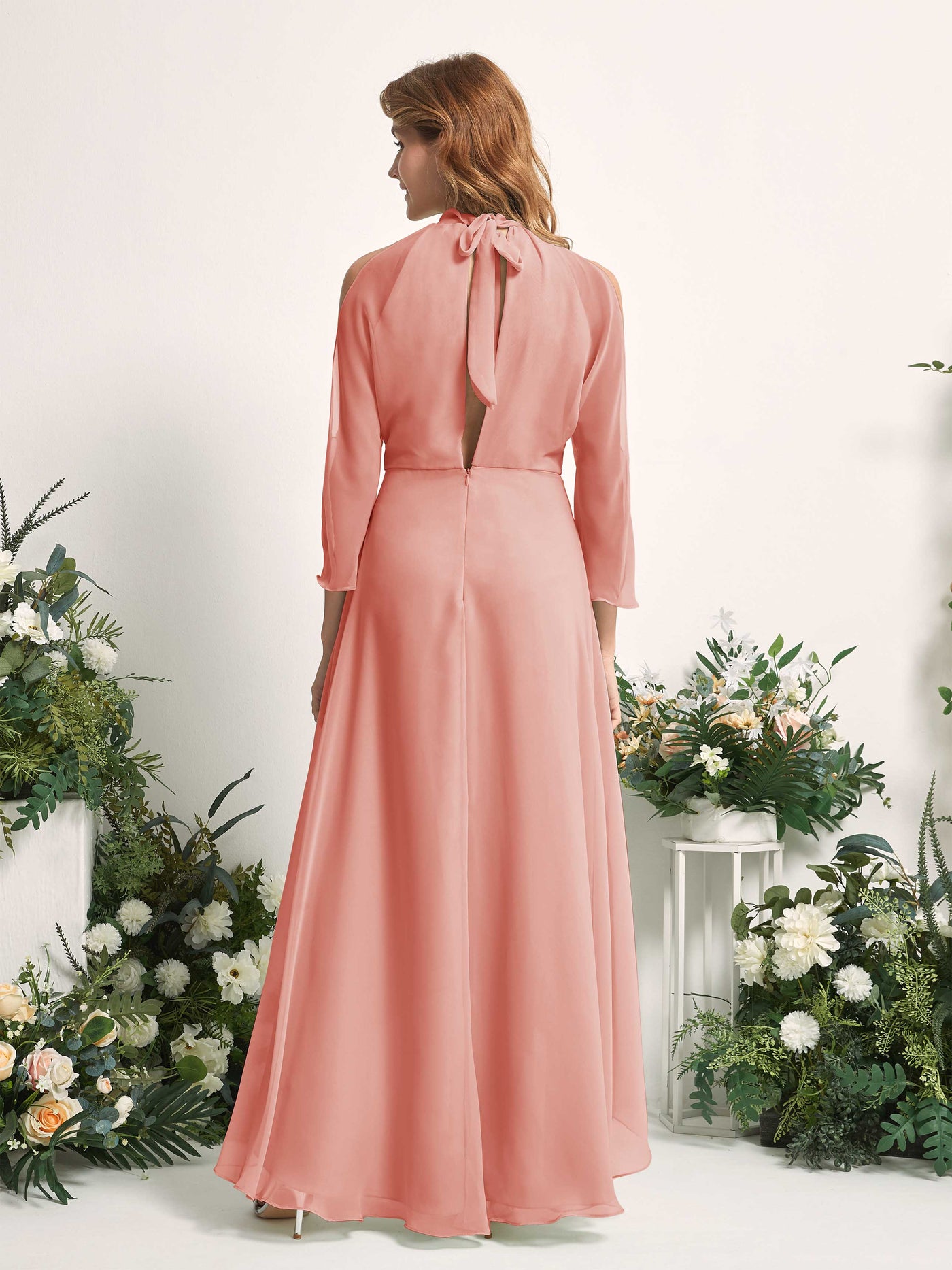 Carlyna A-Linien Brautjungfernkleid Rundhals Bodenlang Chiffon Champagner-Rose #farbe_champagner-rose