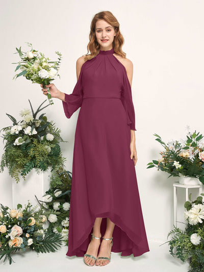 Carlyna A-Linien Brautjungfernkleid Rundhals Bodenlang Chiffon Chianti #farbe_chianti