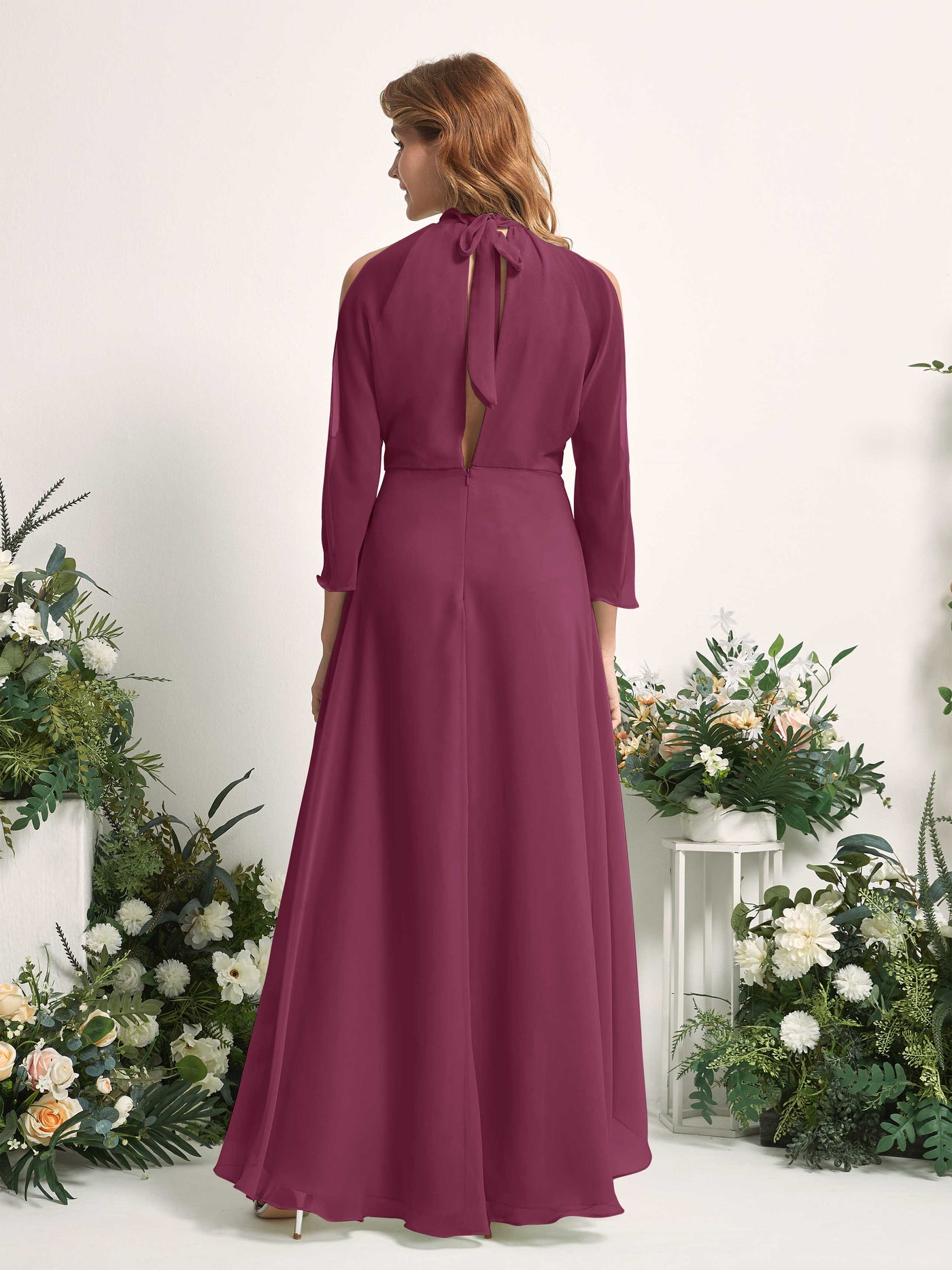 Carlyna A-Linien Brautjungfernkleid Rundhals Bodenlang Chiffon Chianti #farbe_chianti