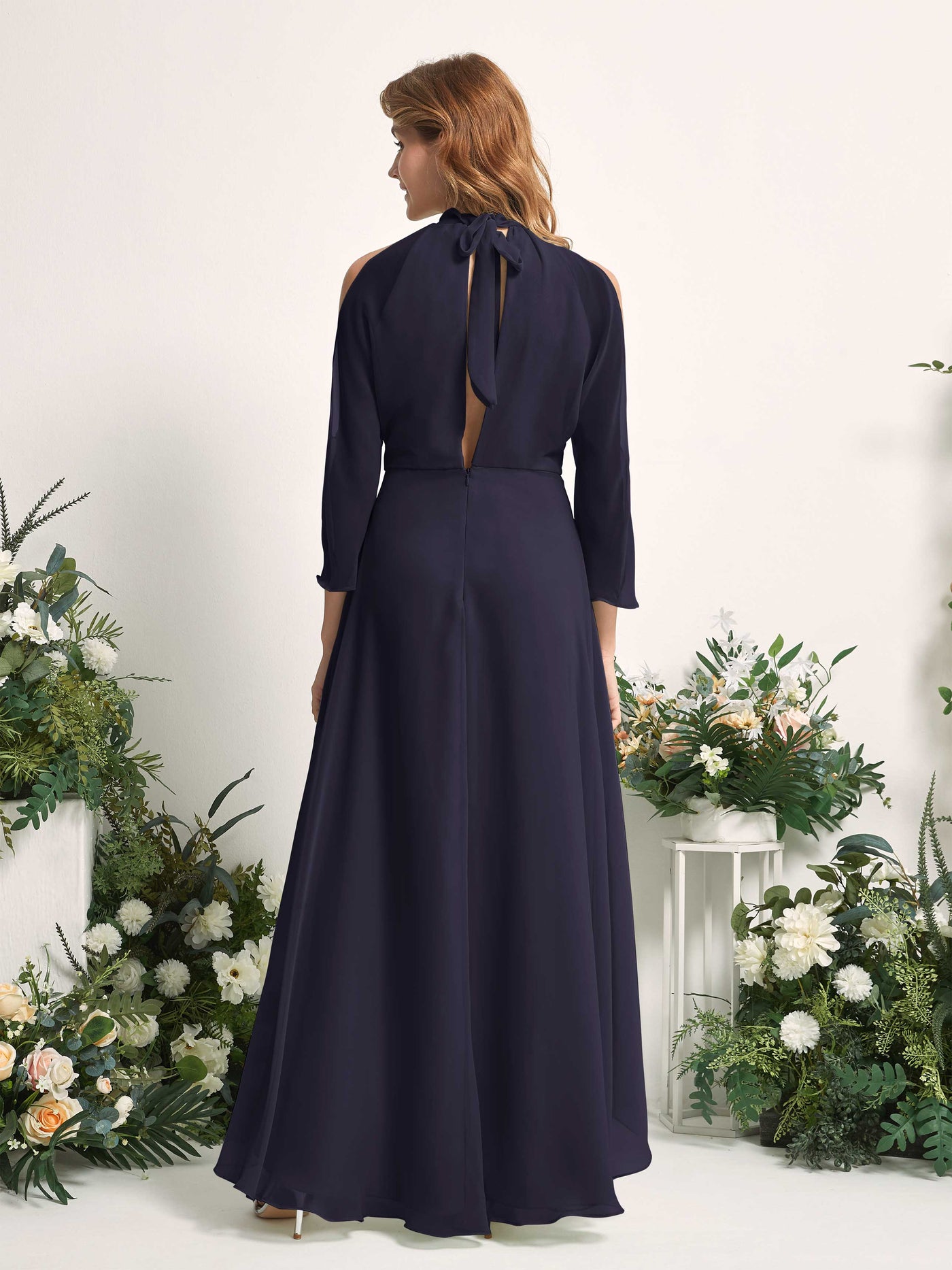 Carlyna A-Linien Brautjungfernkleid Rundhals Bodenlang Chiffon Dunkel Marineblau #farbe_dunkel-marineblau