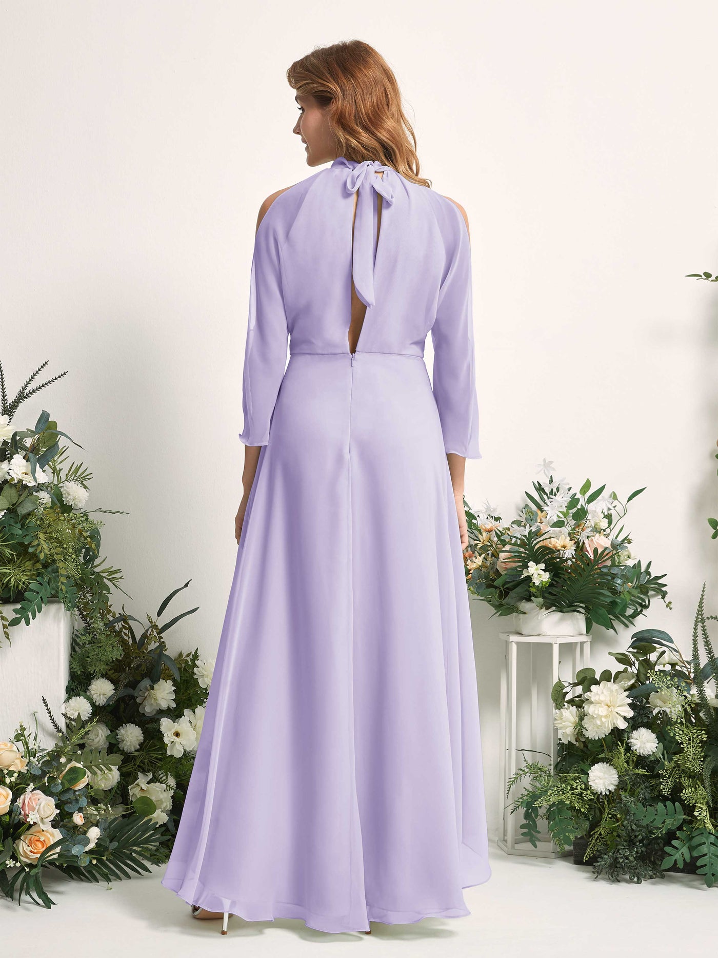 Carlyna A-Linien Brautjungfernkleid Rundhals Bodenlang Chiffon Flieder #farbe_flieder
