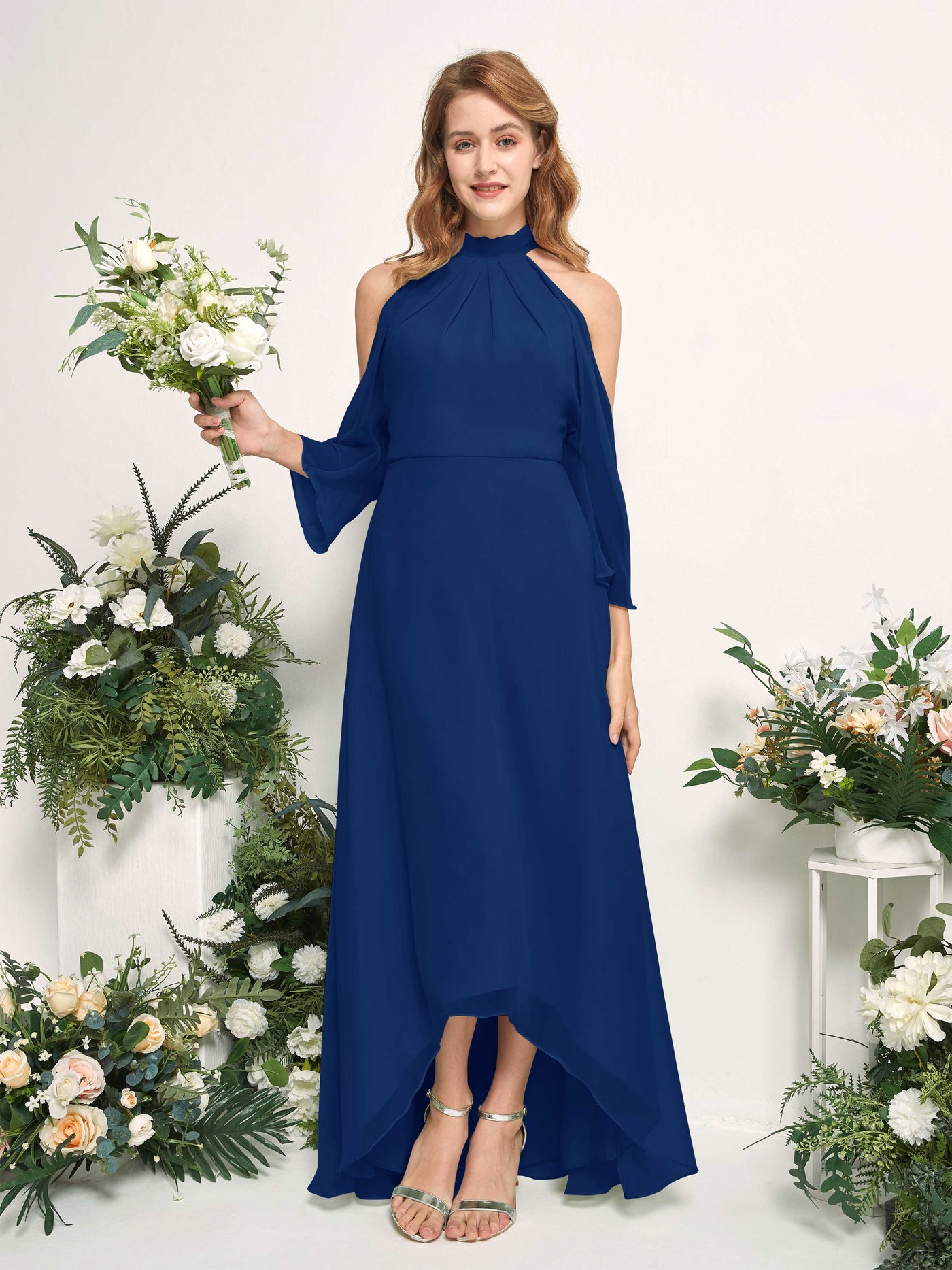 Carlyna A-Linien Brautjungfernkleid Rundhals Bodenlang Chiffon Königsblau #farbe_k-nigsblau