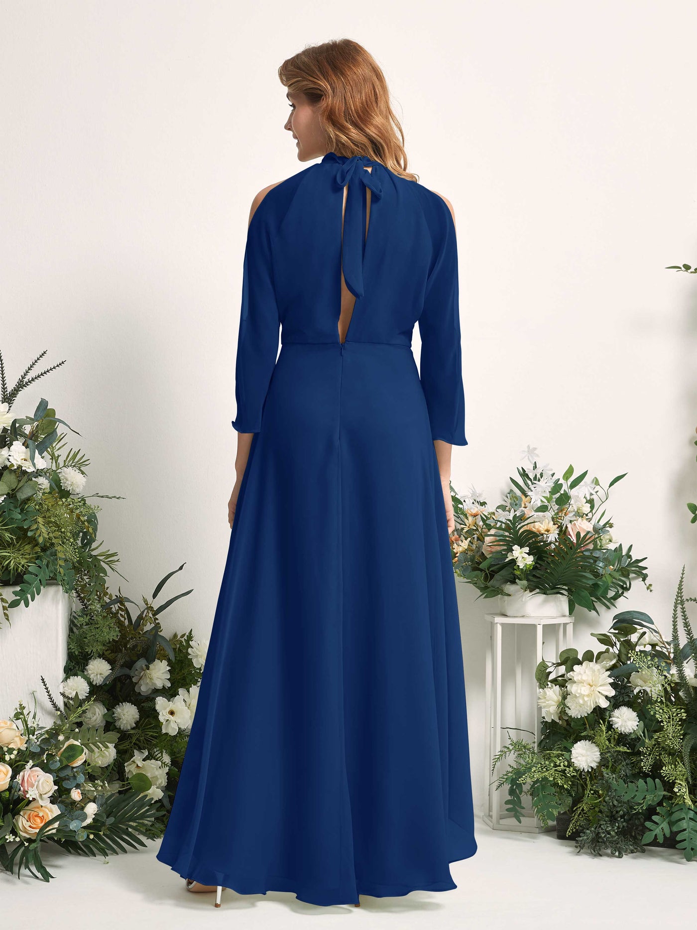 Carlyna A-Linien Brautjungfernkleid Rundhals Bodenlang Chiffon Königsblau #farbe_k-nigsblau