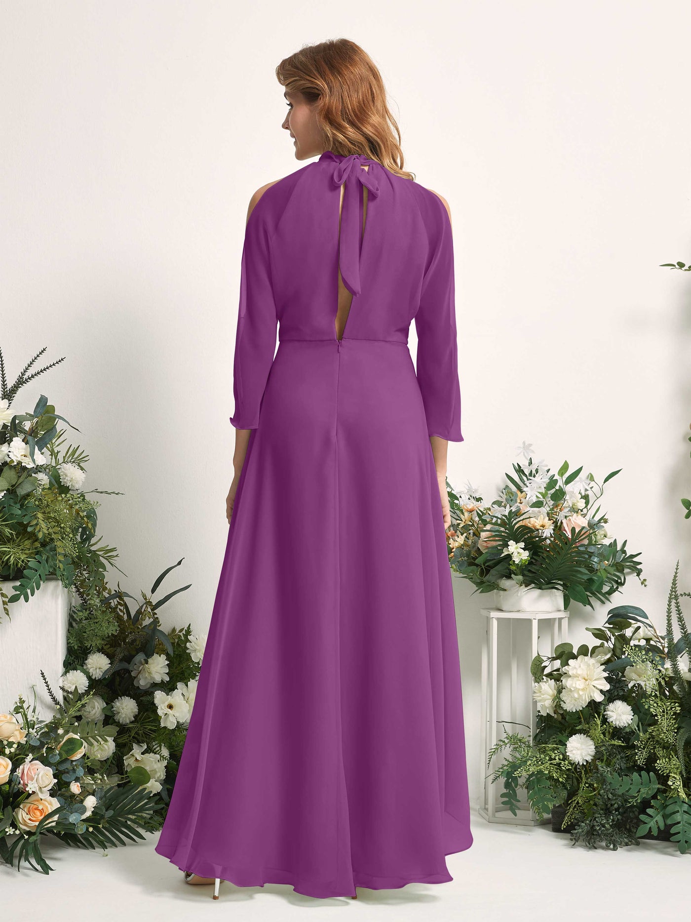 Carlyna A-Linien Brautjungfernkleid Rundhals Bodenlang Chiffon Lila #farbe_lila