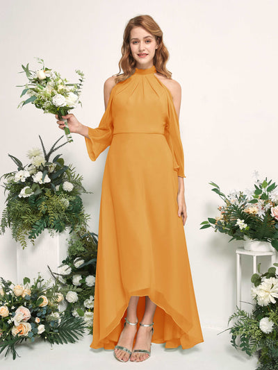 Carlyna A-Linien Brautjungfernkleid Rundhals Bodenlang Chiffon Mango #farbe_mango