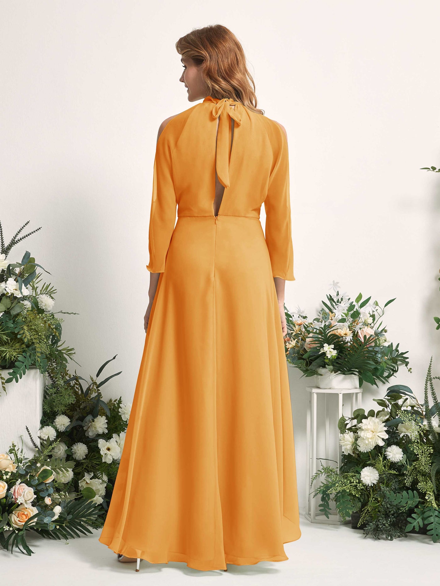 Carlyna A-Linien Brautjungfernkleid Rundhals Bodenlang Chiffon Mango #farbe_mango