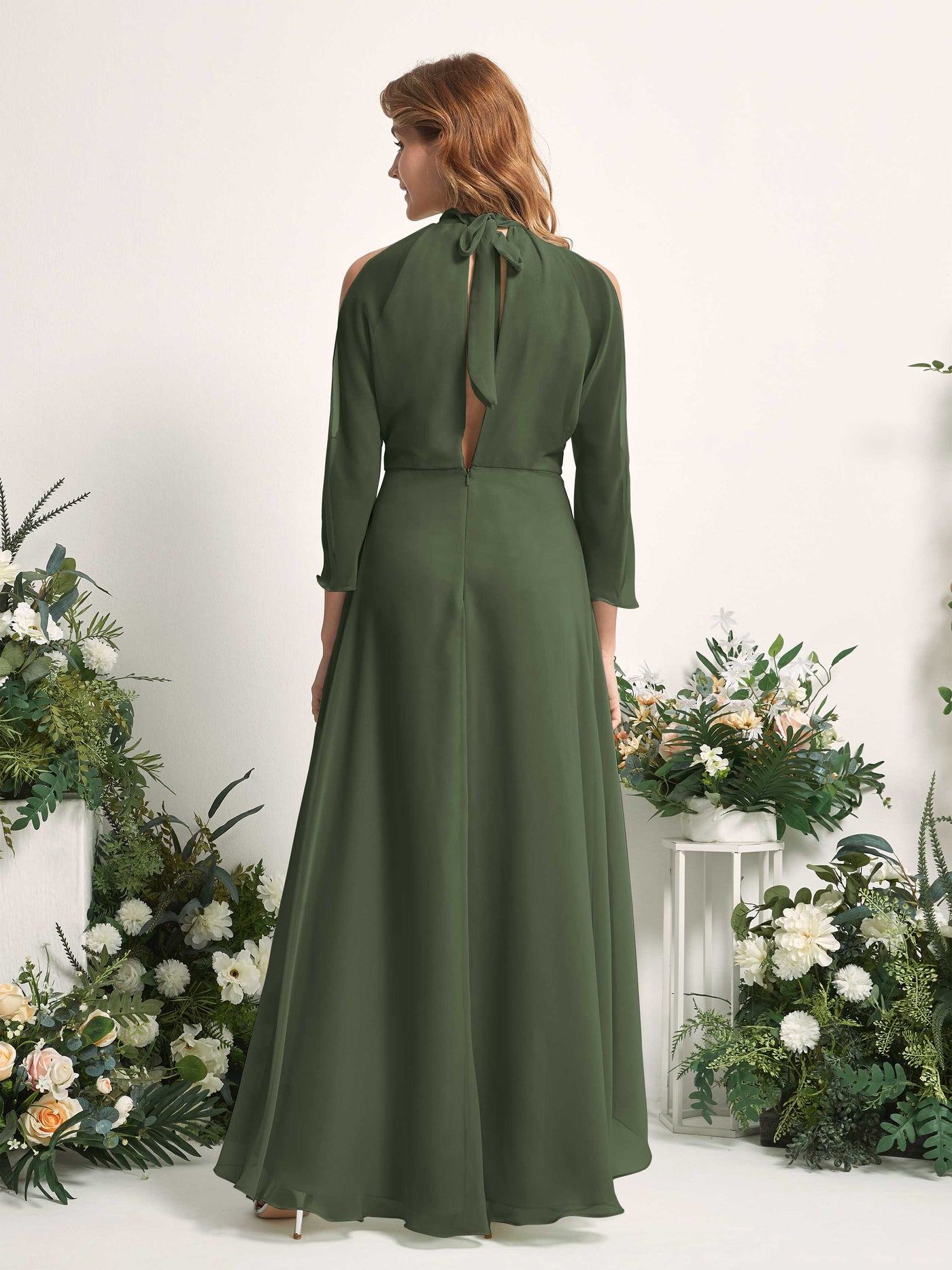 Carlyna A-Linien Brautjungfernkleid Rundhals Bodenlang Chiffon Martini-Olive #farbe_martini-olive
