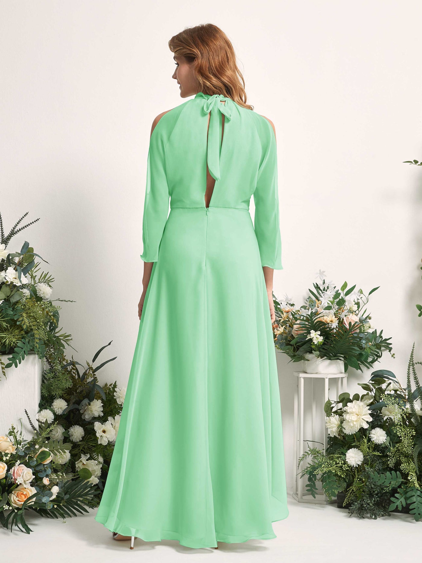 Carlyna A-Linien Brautjungfernkleid Rundhals Bodenlang Chiffon Minzgrün #farbe_minzgr-n