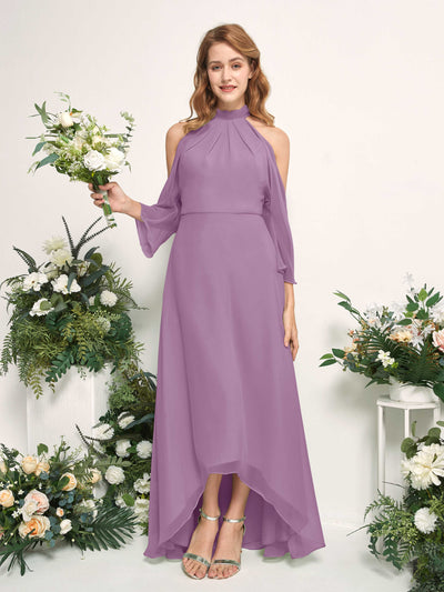 Carlyna A-Linien Brautjungfernkleid Rundhals Bodenlang Chiffon Orchideen-Nebel #farbe_orchideen-nebel