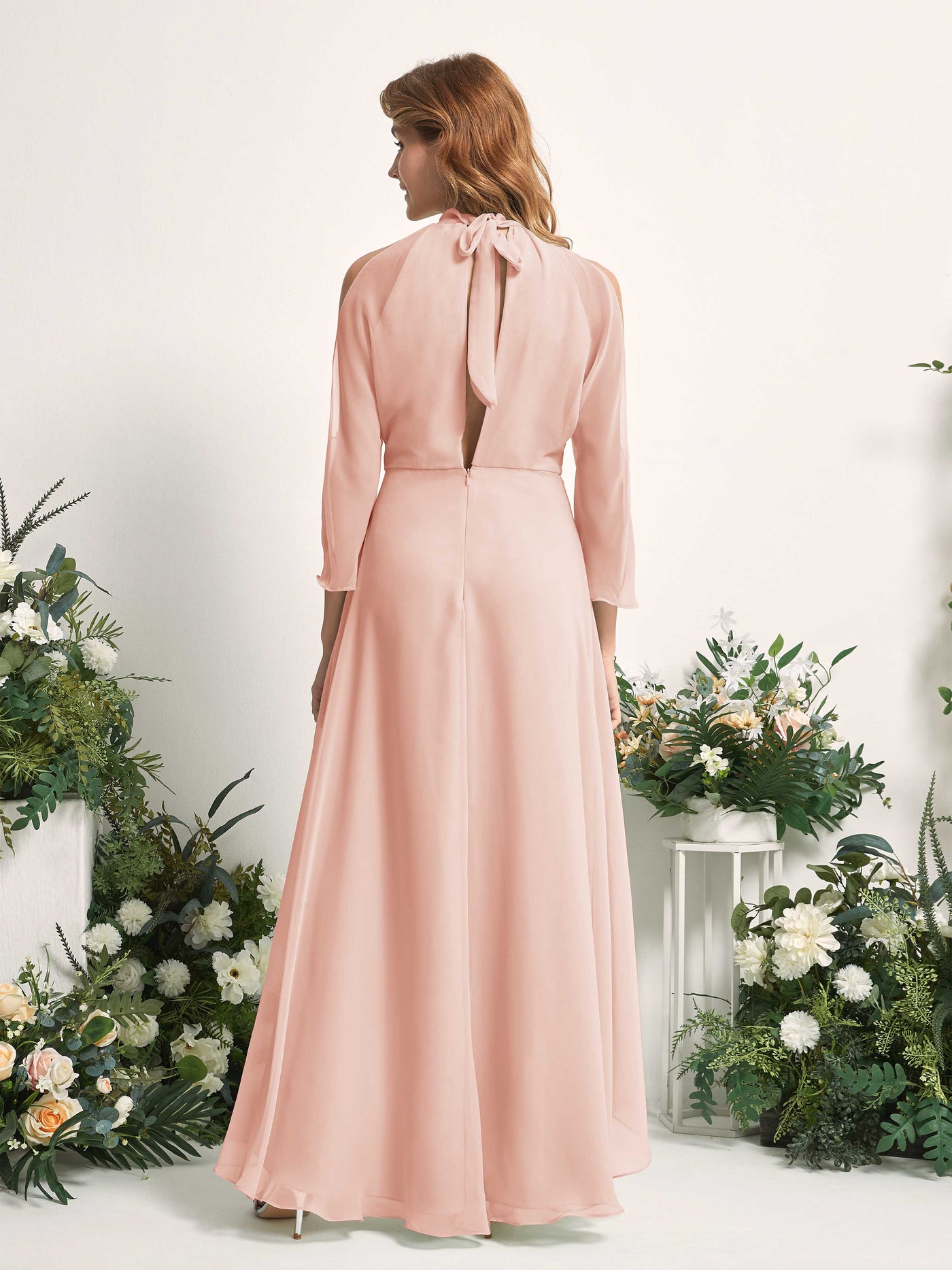Carlyna A-Linien Brautjungfernkleid Rundhals Bodenlang Chiffon Perlrosa #farbe_perlrosa