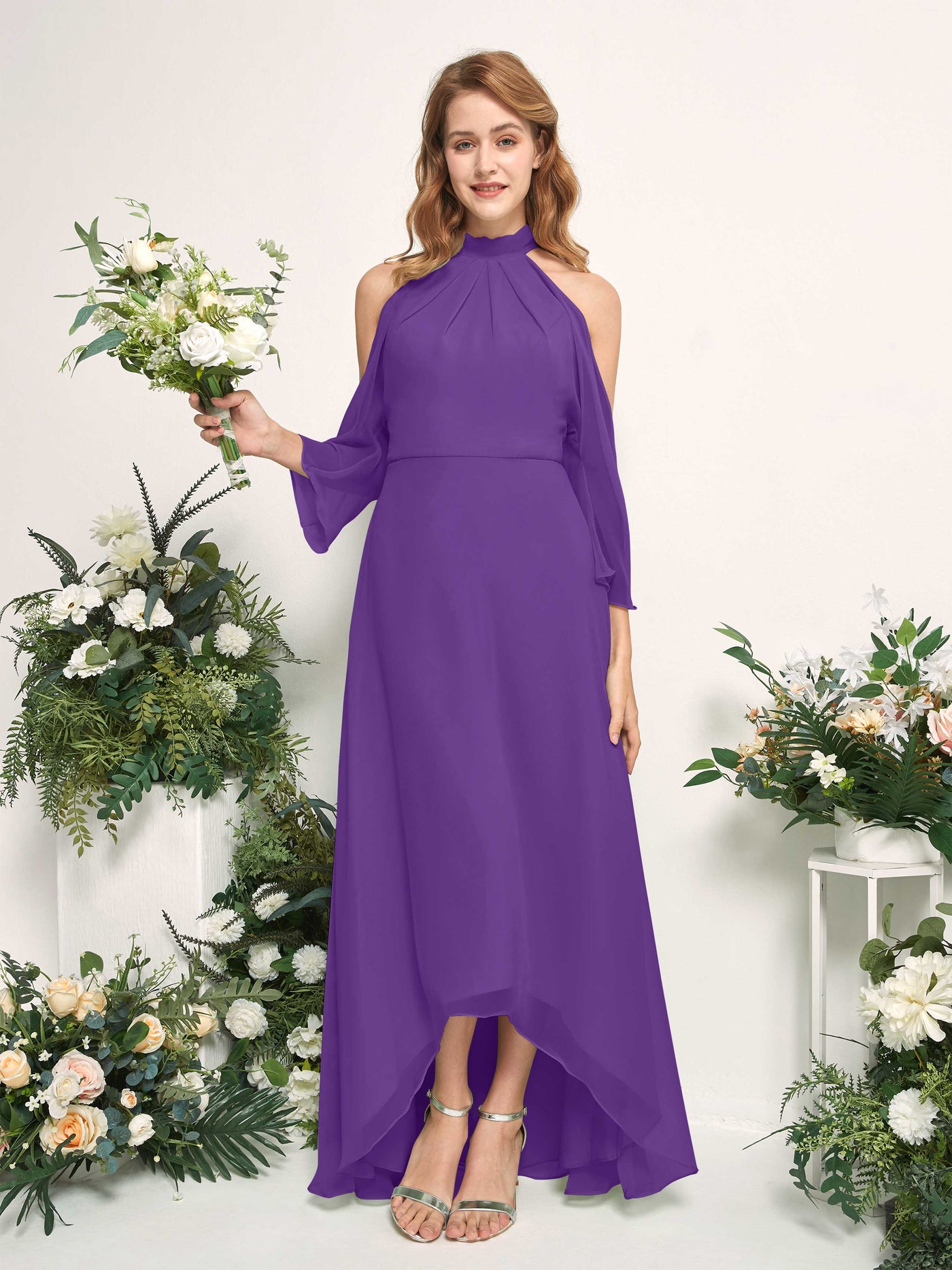 Carlyna A-Linien Brautjungfernkleid Rundhals Bodenlang Chiffon Regency #farbe_regency