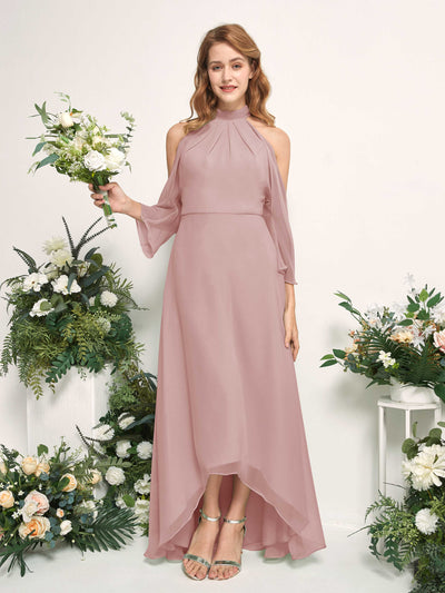 Carlyna A-Linien Brautjungfernkleid Rundhals Bodenlang Chiffon Staubige Rose #farbe_staubige-rose