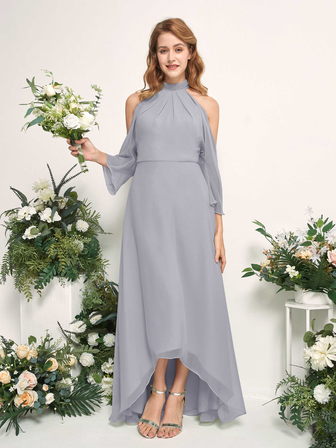 Carlyna A-Linien Brautjungfernkleid Rundhals Bodenlang Chiffon Staubiger Lavendel #farbe_staubiger-lavendel