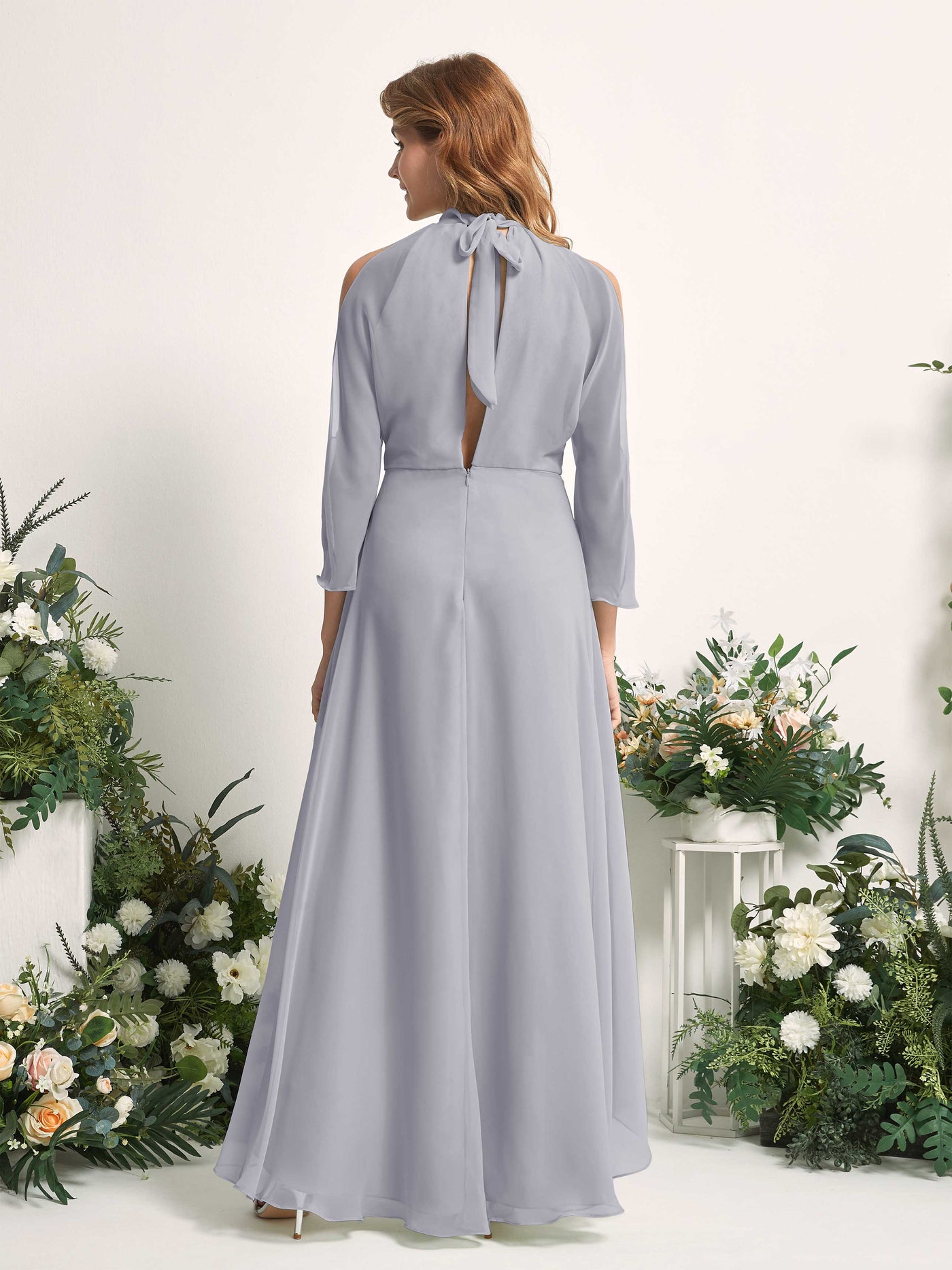 Carlyna A-Linien Brautjungfernkleid Rundhals Bodenlang Chiffon Staubiger Lavendel #farbe_staubiger-lavendel
