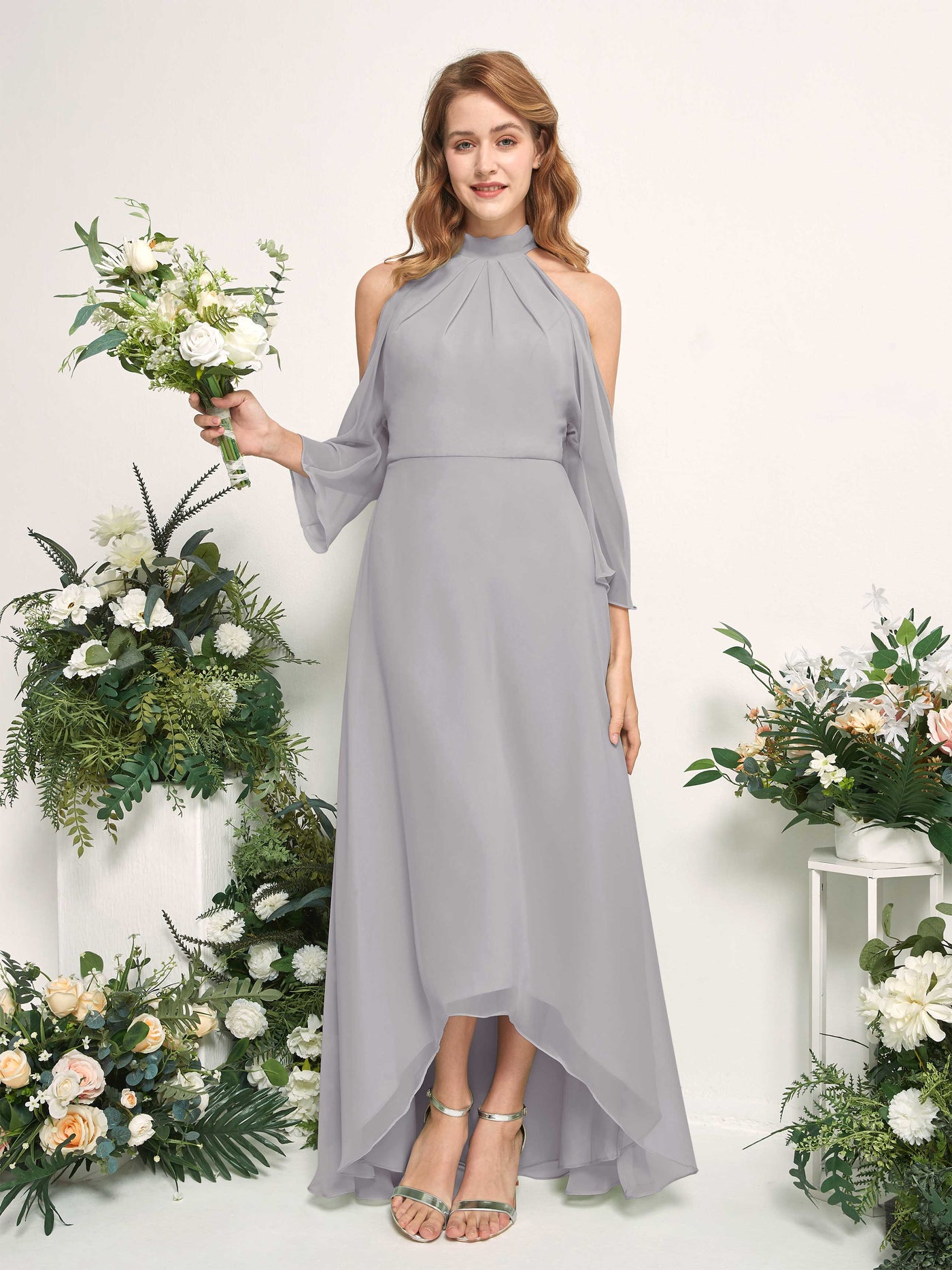 Carlyna A-Linien Brautjungfernkleid Rundhals Bodenlang Chiffon Taube #farbe_taube