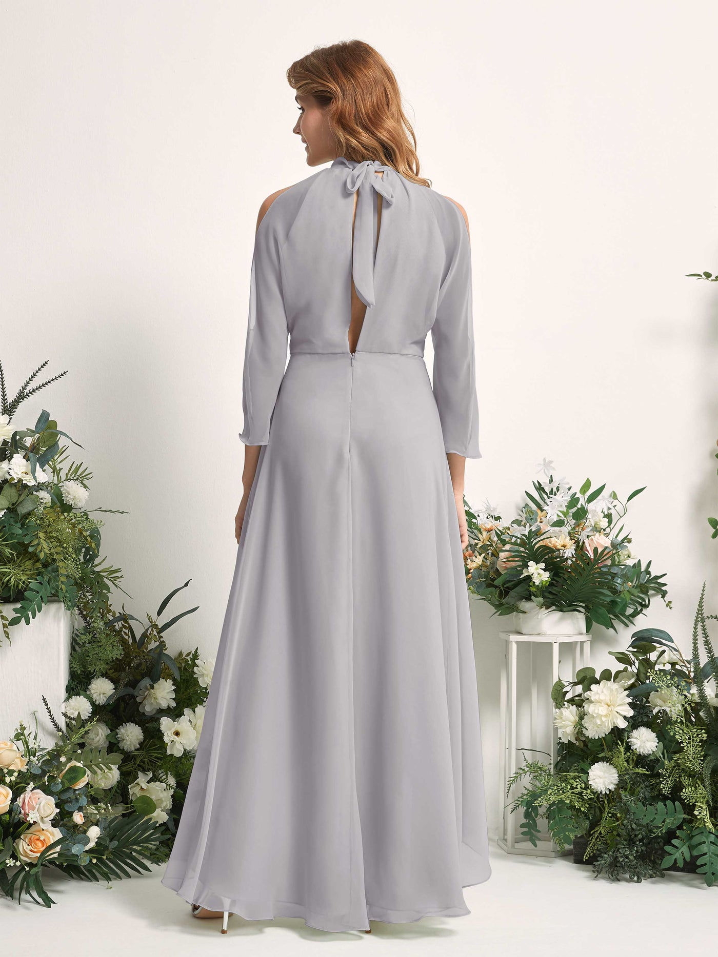 Carlyna A-Linien Brautjungfernkleid Rundhals Bodenlang Chiffon Taube #farbe_taube