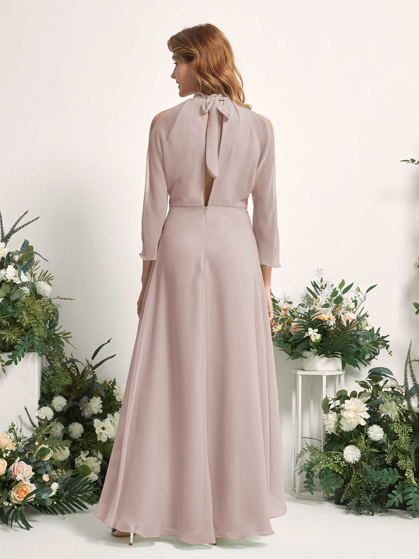 Carlyna A-Linien Brautjungfernkleid Rundhals Bodenlang Chiffon Taupe #farbe_taupe