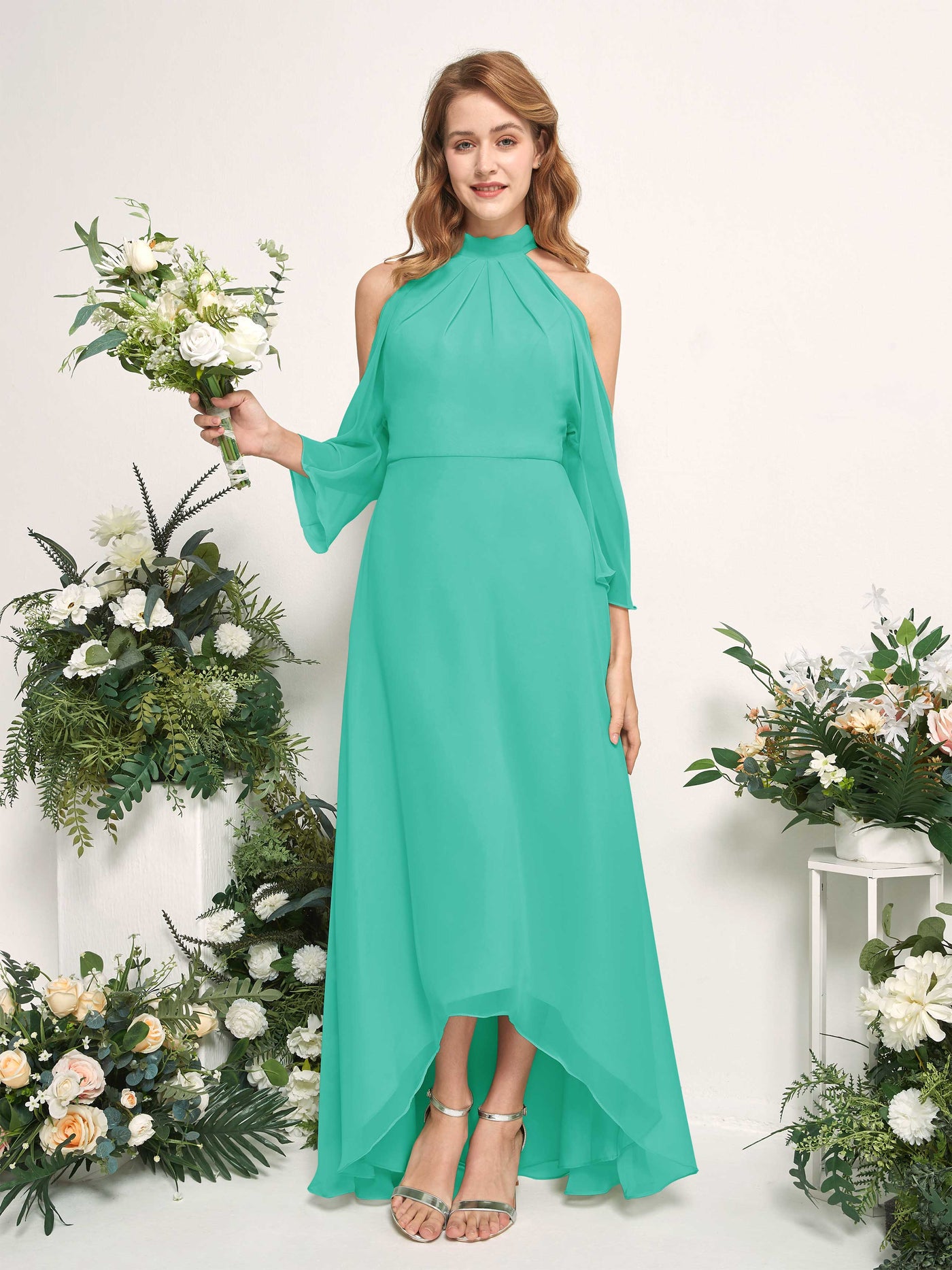 Carlyna A-Linien Brautjungfernkleid Rundhals Bodenlang Chiffon Tiffany-Blau #farbe_tiffany-blau
