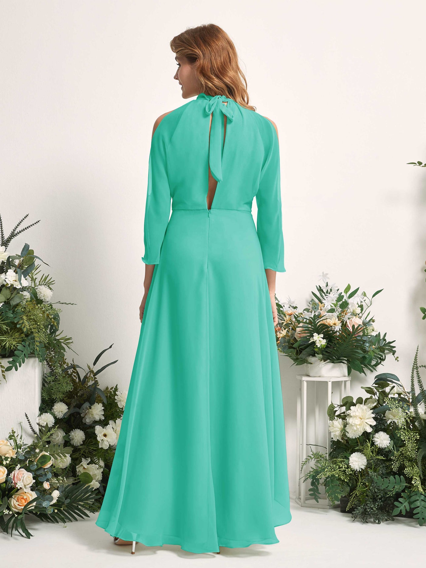 Carlyna A-Linien Brautjungfernkleid Rundhals Bodenlang Chiffon Tiffany-Blau #farbe_tiffany-blau