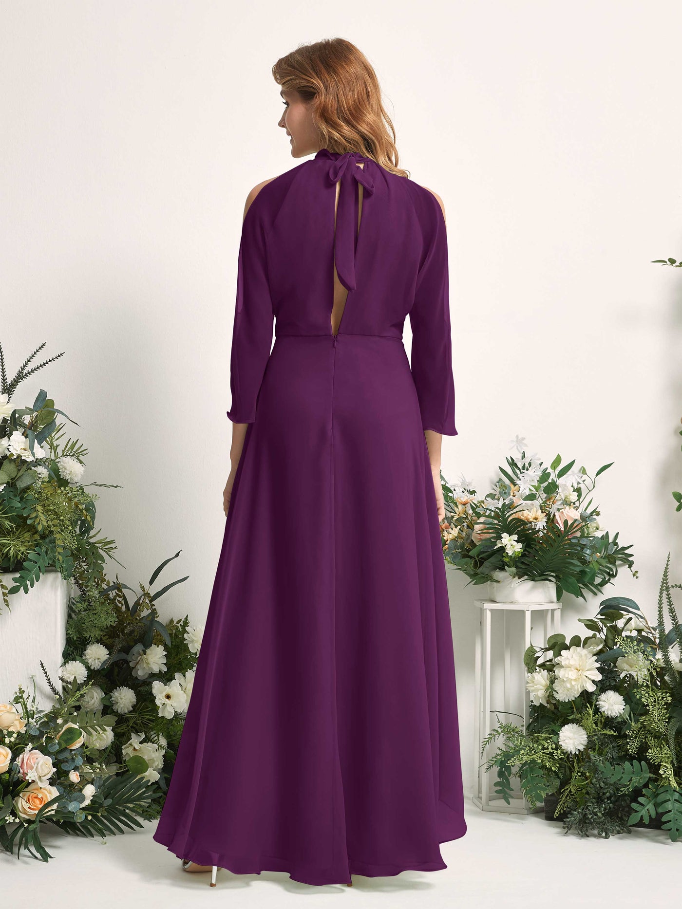 Carlyna A-Linien Brautjungfernkleid Rundhals Bodenlang Chiffon Traube #farbe_traube