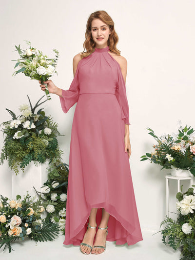 Carlyna A-Linien Brautjungfernkleid Rundhals Bodenlang Chiffon Wüstenrose #farbe_w-stenrose