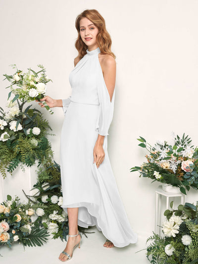 Carlyna A-Linien Brautjungfernkleid Rundhals Bodenlang Chiffon Weiß #farbe_wei