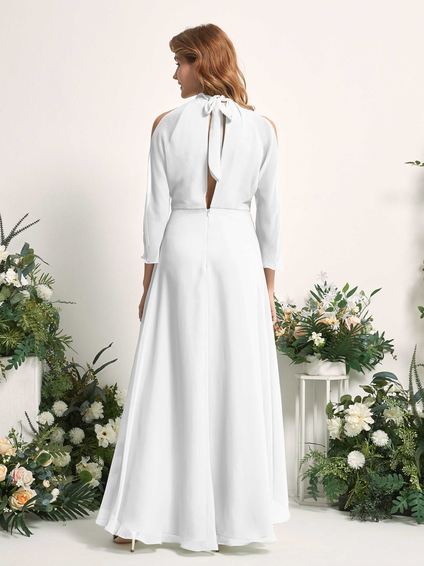 Carlyna A-Linien Brautjungfernkleid Rundhals Bodenlang Chiffon Weiß #farbe_wei
