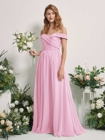 Carlyna A-Linien Carmen Ausschnitt Bodenlang Bestickt Brautjungfernkleider Bonbonrosa #farbe_bonbonrosa